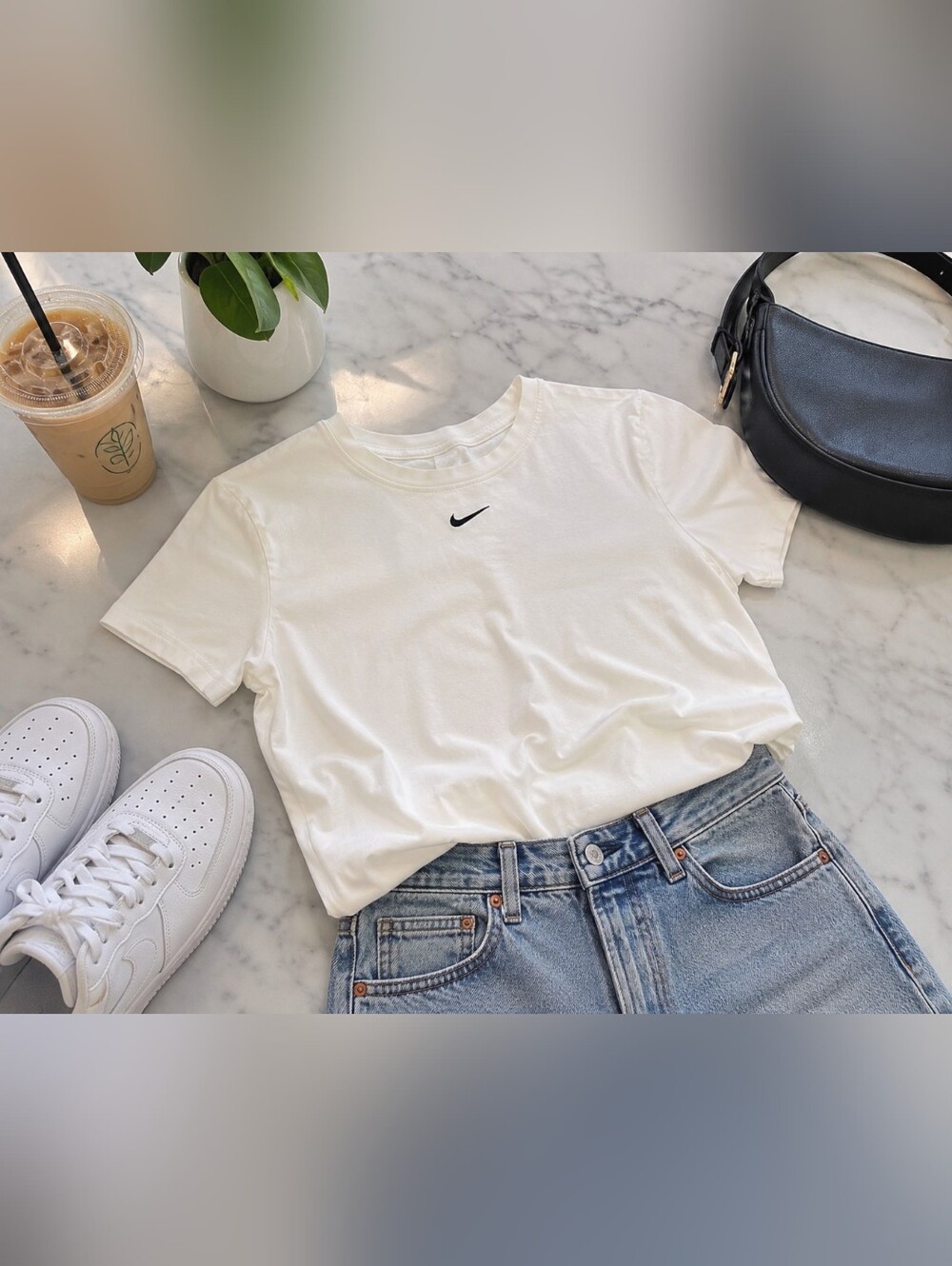 Nike Mini Swoosh Cropped Tee Shirt White Cotton Women's